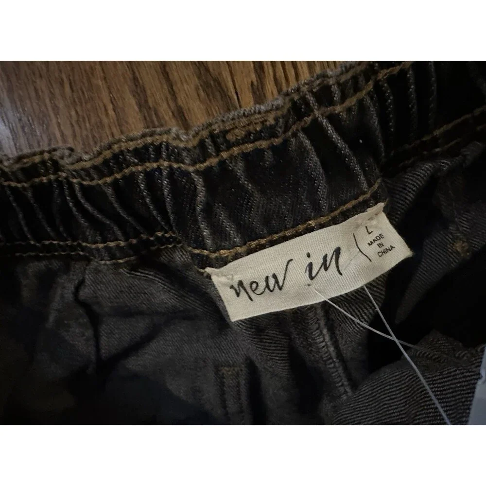NWT New In Boutique Jeans‎ Large High Waisted Wide Leg Black Pull On Y2K Boho