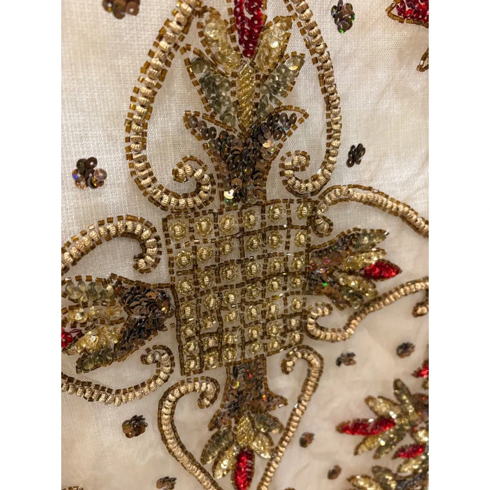 Embellished Sheer Table Runner Beaded Sequins‎ Red Gold Accent Decor