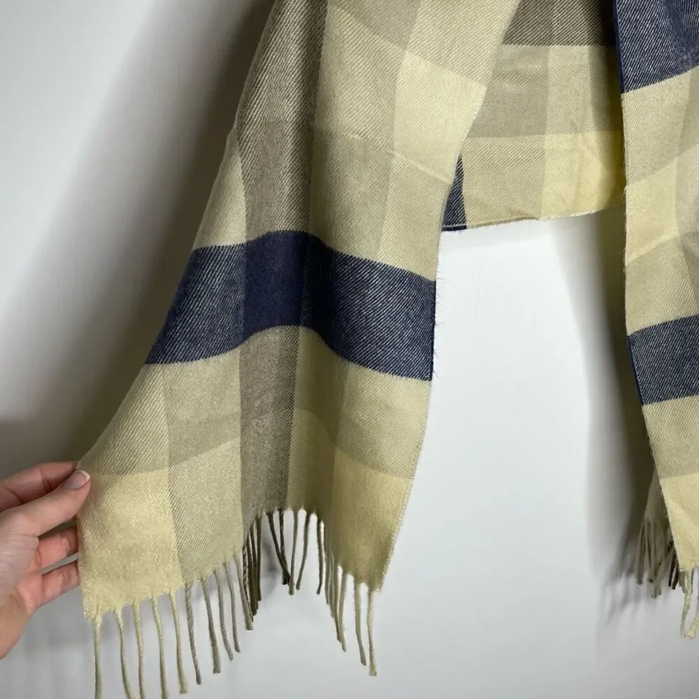 CHRISTIAN DIOR Monsieur Vintage Check‎ Tan Plaid Cashmaire Scarf Fringe 11”x48”