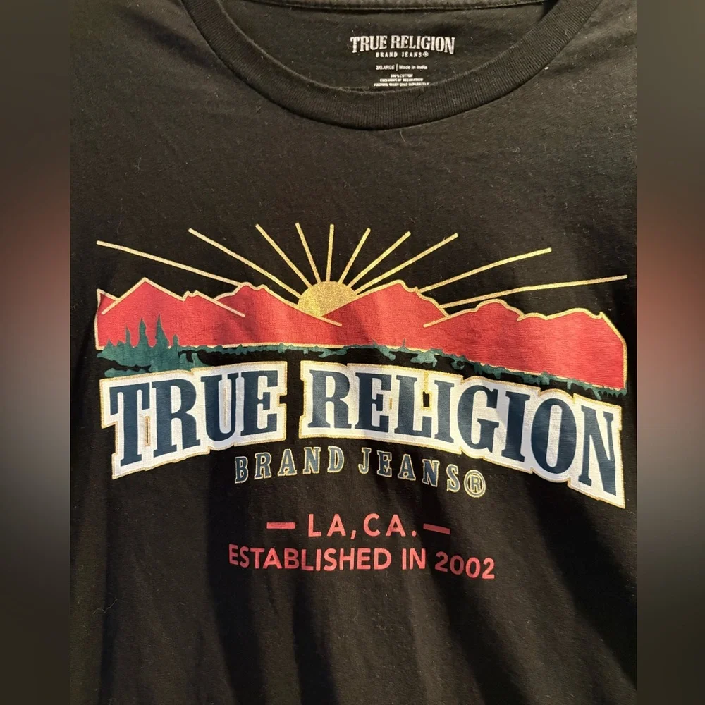 True Religion Black Tee with Colorful Graphic