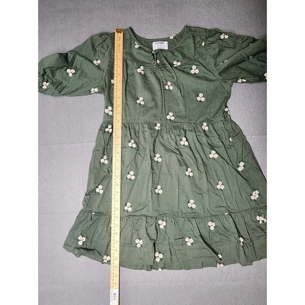 Old Navy Girls XL 14-16 Sage Green Floral Tiered Babydoll Dress Puff Sleeve