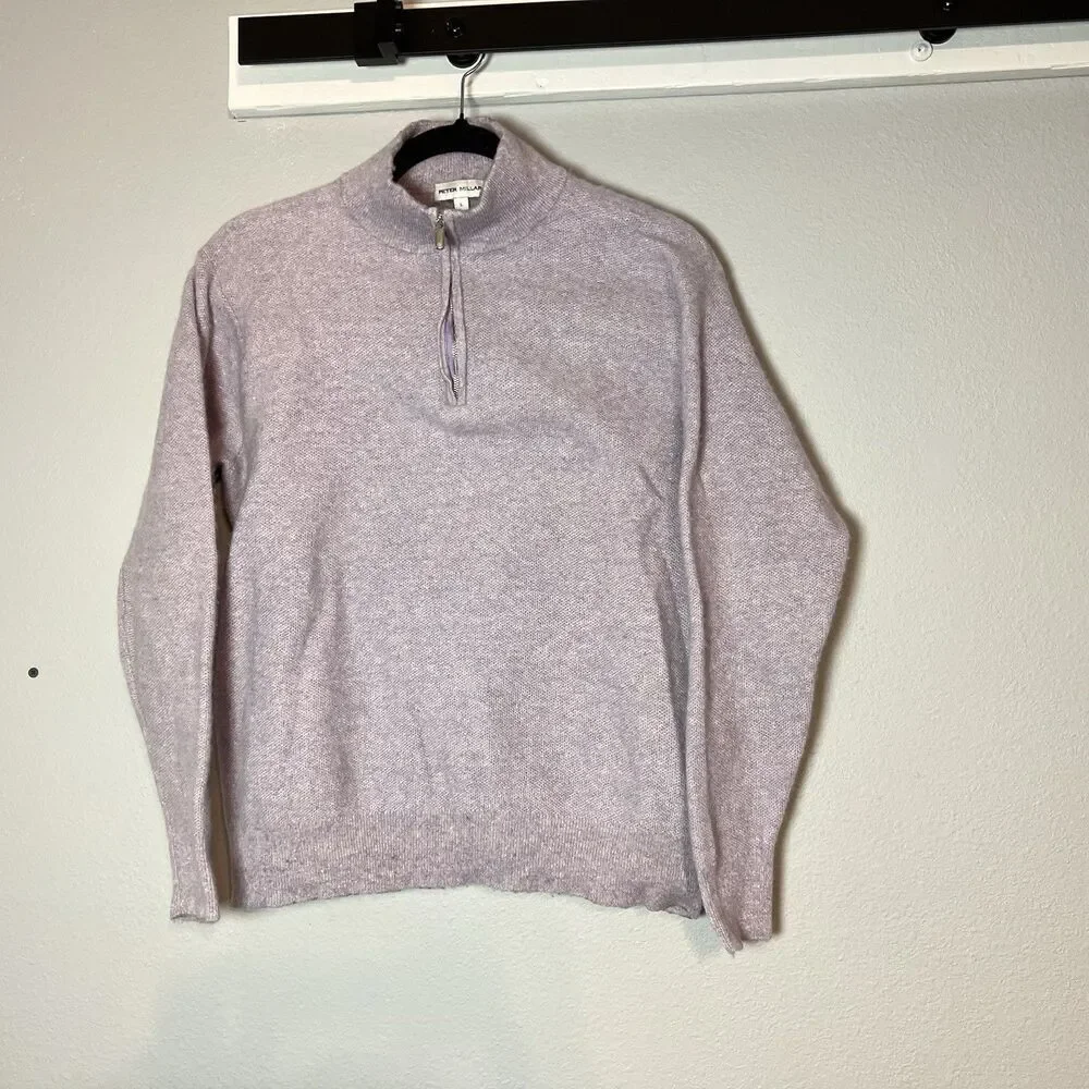 Peter Millar 1/4 Zip Sweater Pullover Cashmere Linen Blend Mens Large Purple