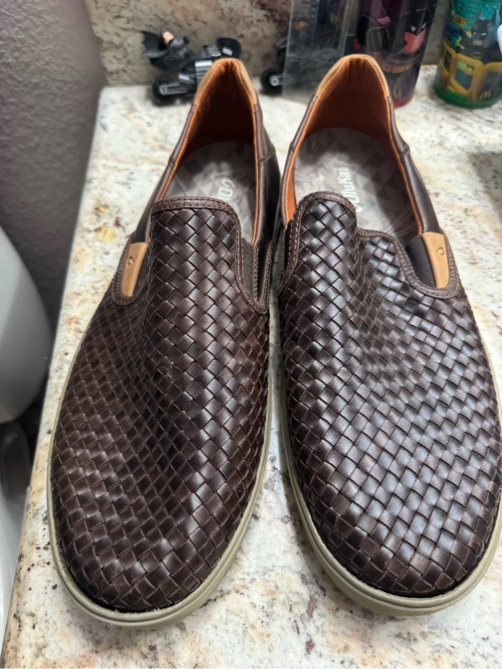 OluKai Lae‘ahi Lauhala Woven Leather Shoes Dark Java Mens Size 14 EUR 47