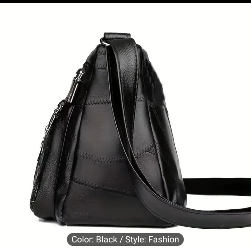 Black Leather Handbag CrossBody‎ Bag Hand Painted Black Shoulder New Z6