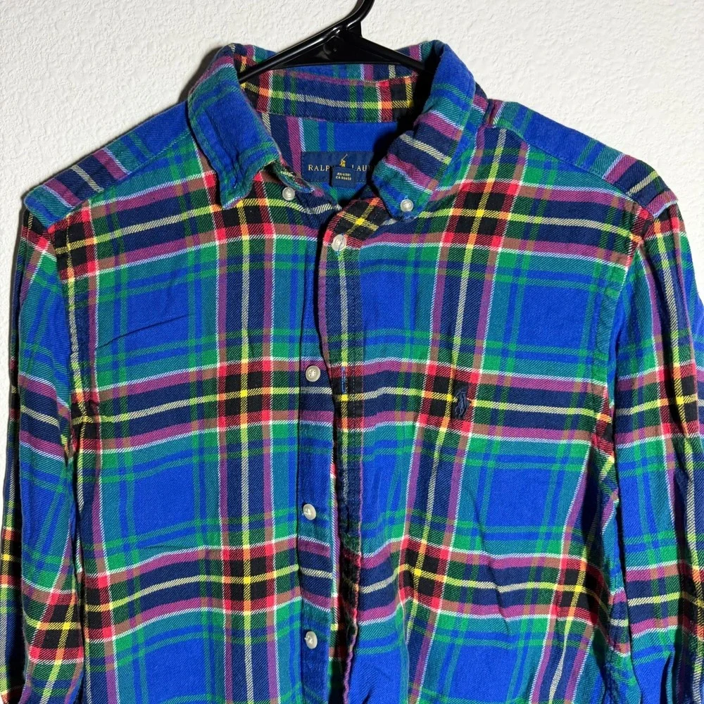 Ralph Lauren Flannel Shirt Boys 18-20 Blue Multi Plaid Pony Logo Button‎ Down