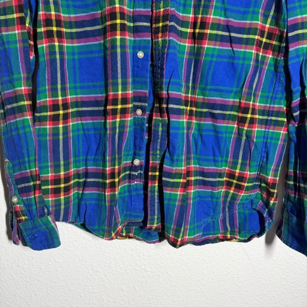 Ralph Lauren Flannel Shirt Boys 18-20 Blue Multi Plaid Pony Logo Button‎ Down