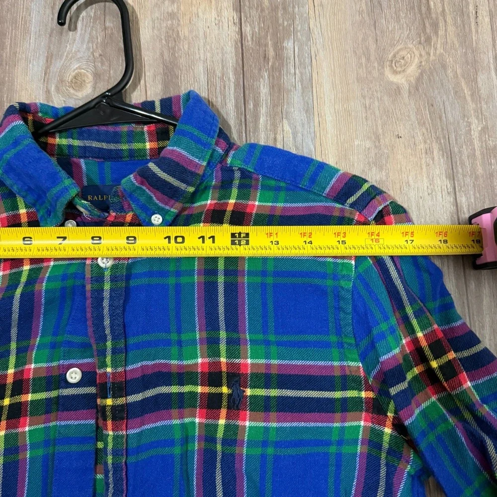 Ralph Lauren Flannel Shirt Boys 18-20 Blue Multi Plaid Pony Logo Button‎ Down