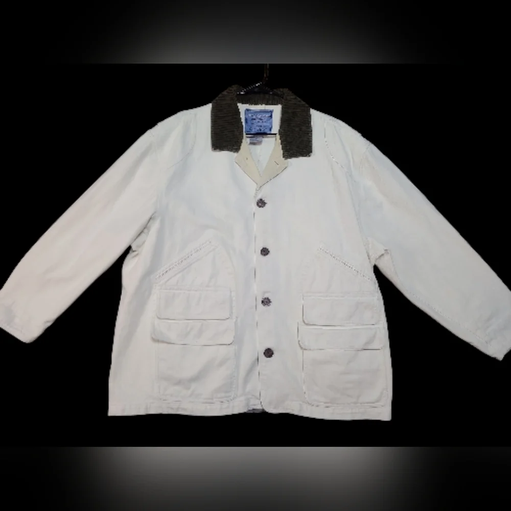 Nikoata Denim Vintage Chore Utility Jacket Cream 100% Cotton Size Large Unisex