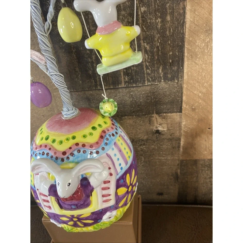 Vintage 90s Porcelain Easter Ornament Tree Whimsical Bunny Chick ~ REPAIR Needed