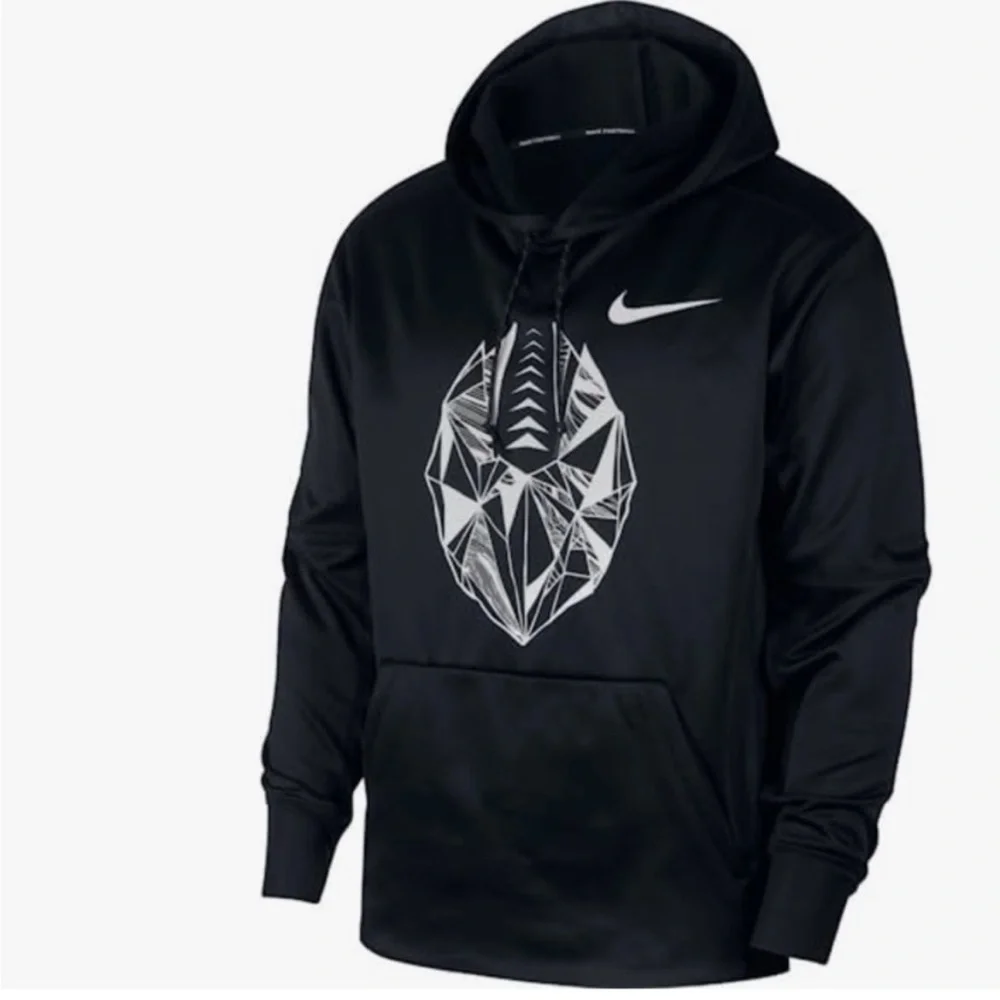 NIKE BLACK PULLOVER HOODIE WITH POCKETS FOOTBALL PRINT