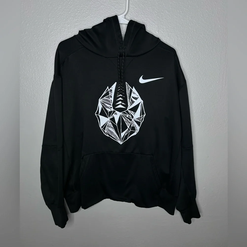 NIKE BLACK PULLOVER HOODIE WITH POCKETS FOOTBALL PRINT