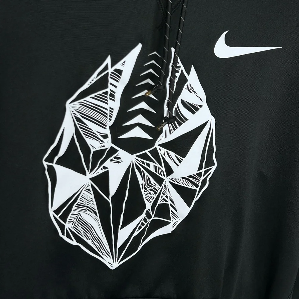NIKE BLACK PULLOVER HOODIE WITH POCKETS FOOTBALL PRINT