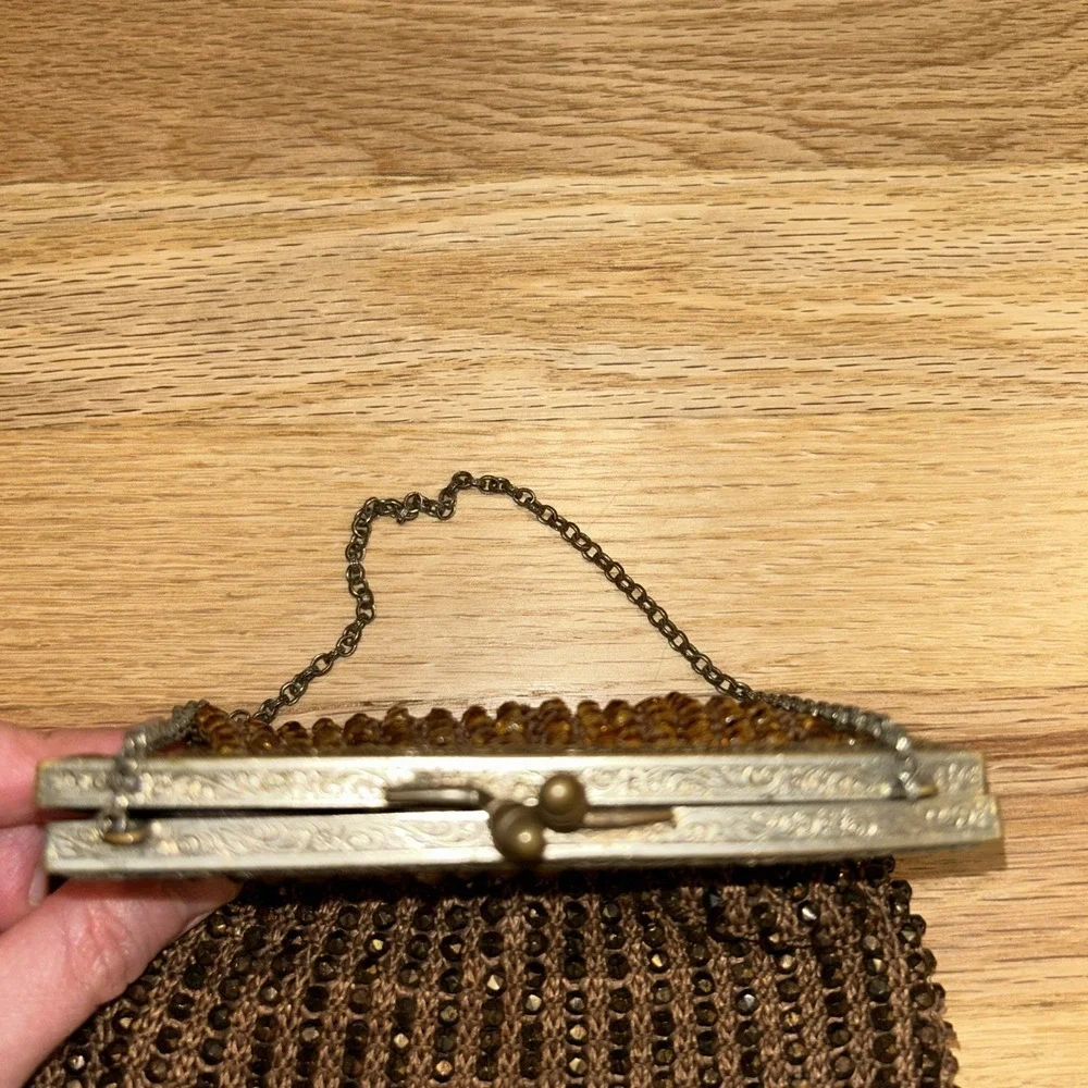Antique Beaded Lined Purse 1920s RARE Ornate Clasp