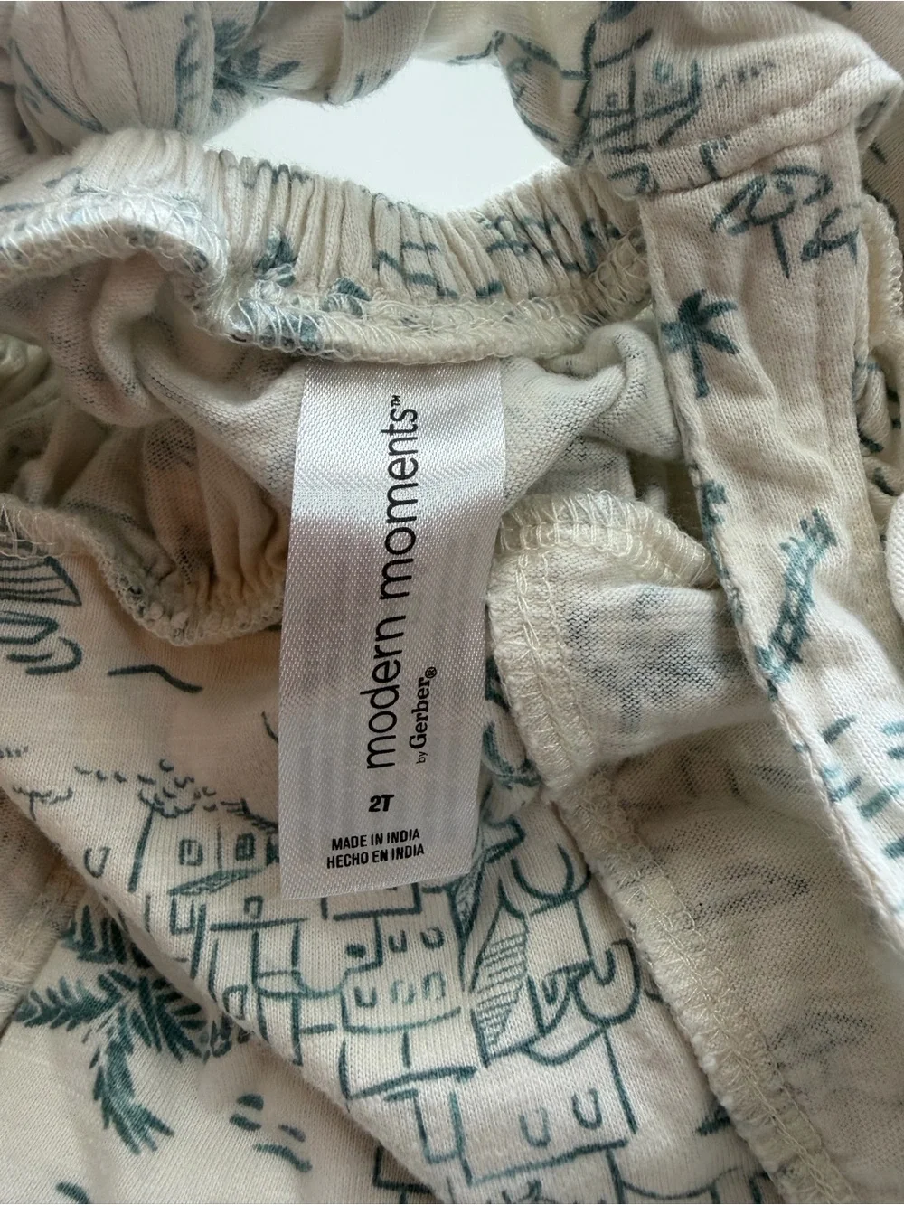 Cream Ruffled Sundress with Teal Scenic Print for Girls
