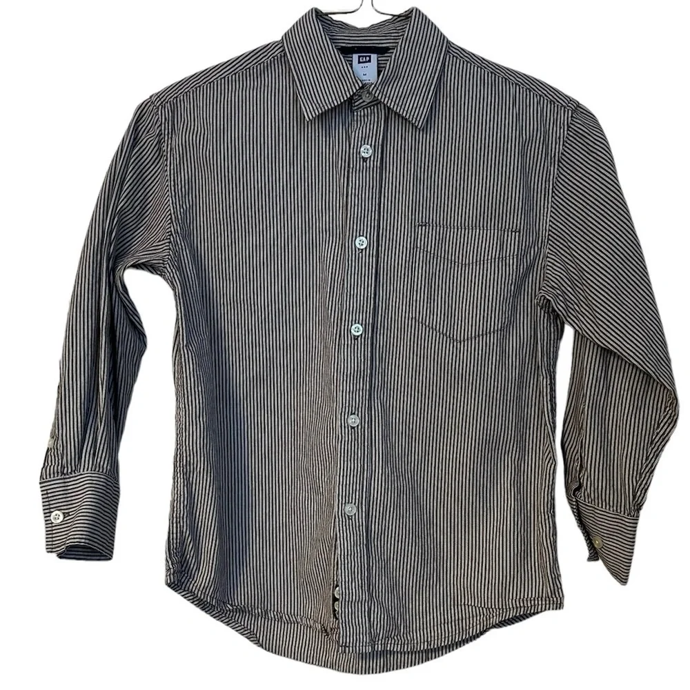 Gap Boy’s Shirt Brown & White Striped Button Down Size M