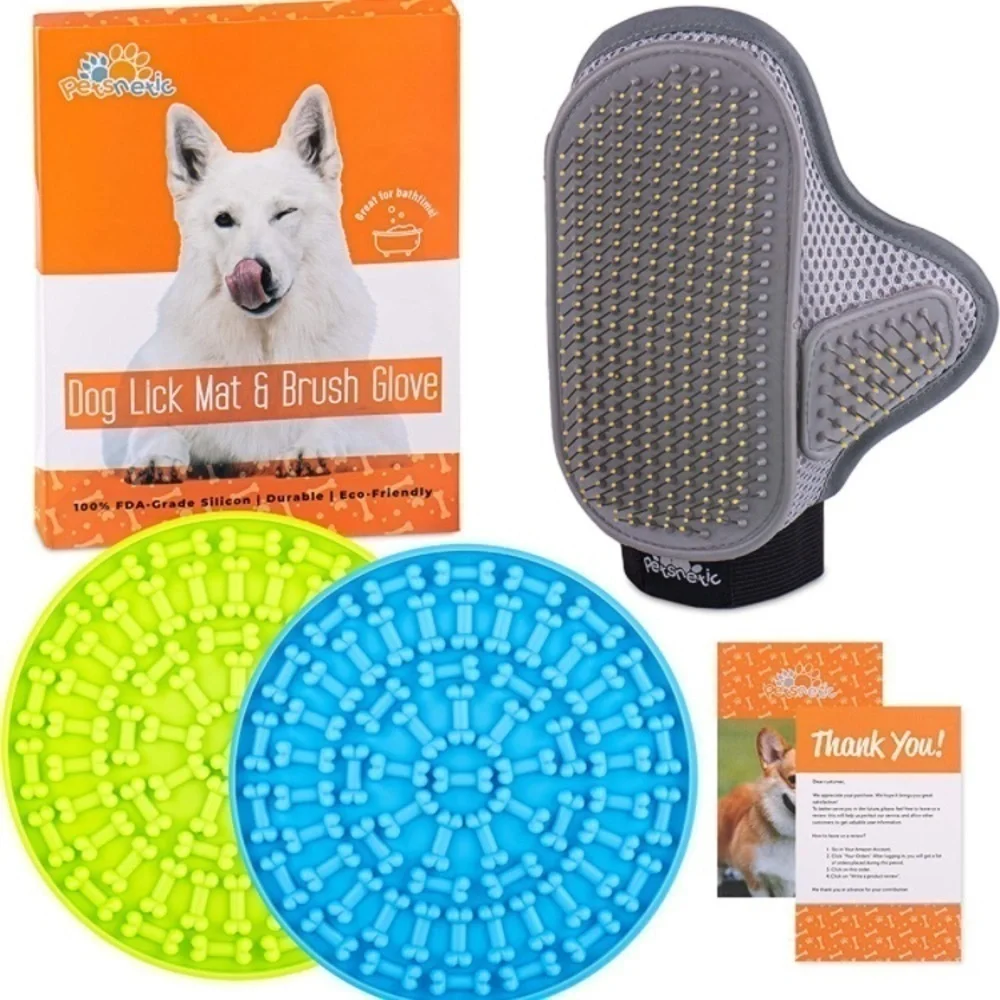 Brand New Petsnetic Dog Lick Mats w/ Suction Dog Brush Set Grooming Distraction