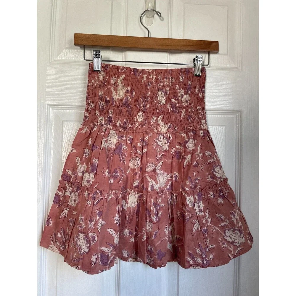 Perry Walker Collective Celia Smocked Waist Tiered Mini Skirt Pink Size 3/L