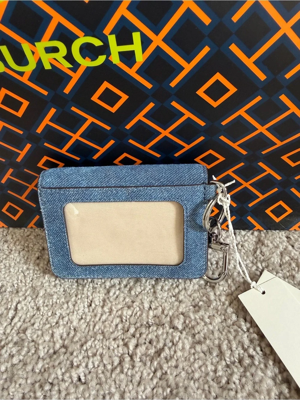 Tory Burch Emerson Denim Suede Flap Card Case Dark Denim