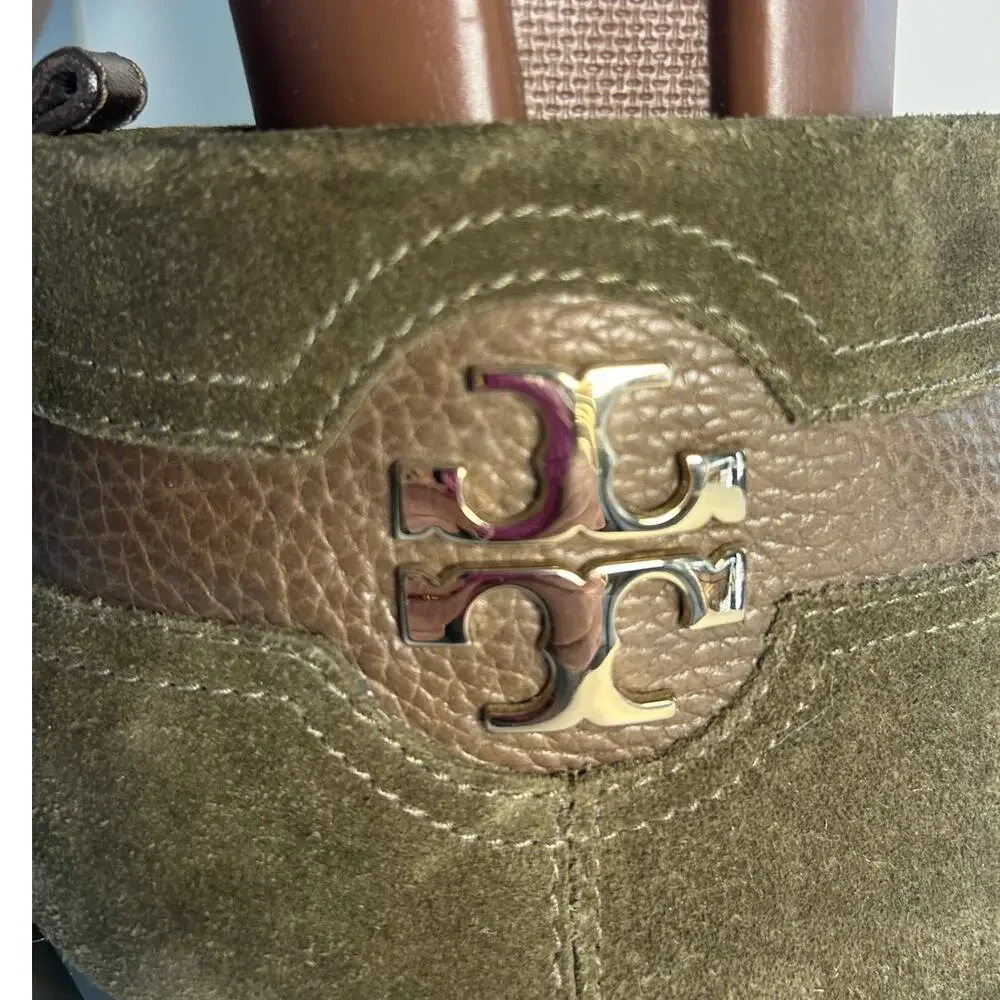 Tory Burch Aaden Wedge Dark Green Suede Ankle Boots Sz 10.5