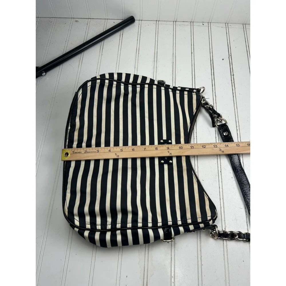 Kate Spade Vintage Y2K Black White Striped Nylon Shoulder Bag Chain Strap Purse