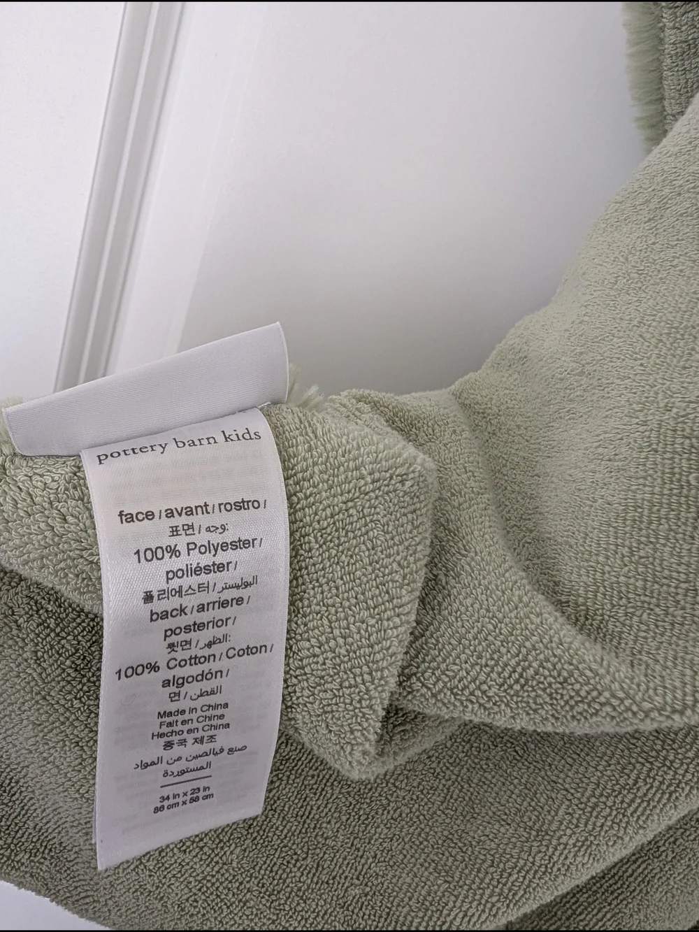 Pottery Barn Kids Dinosaur Light Sage Plush Hooded Towel