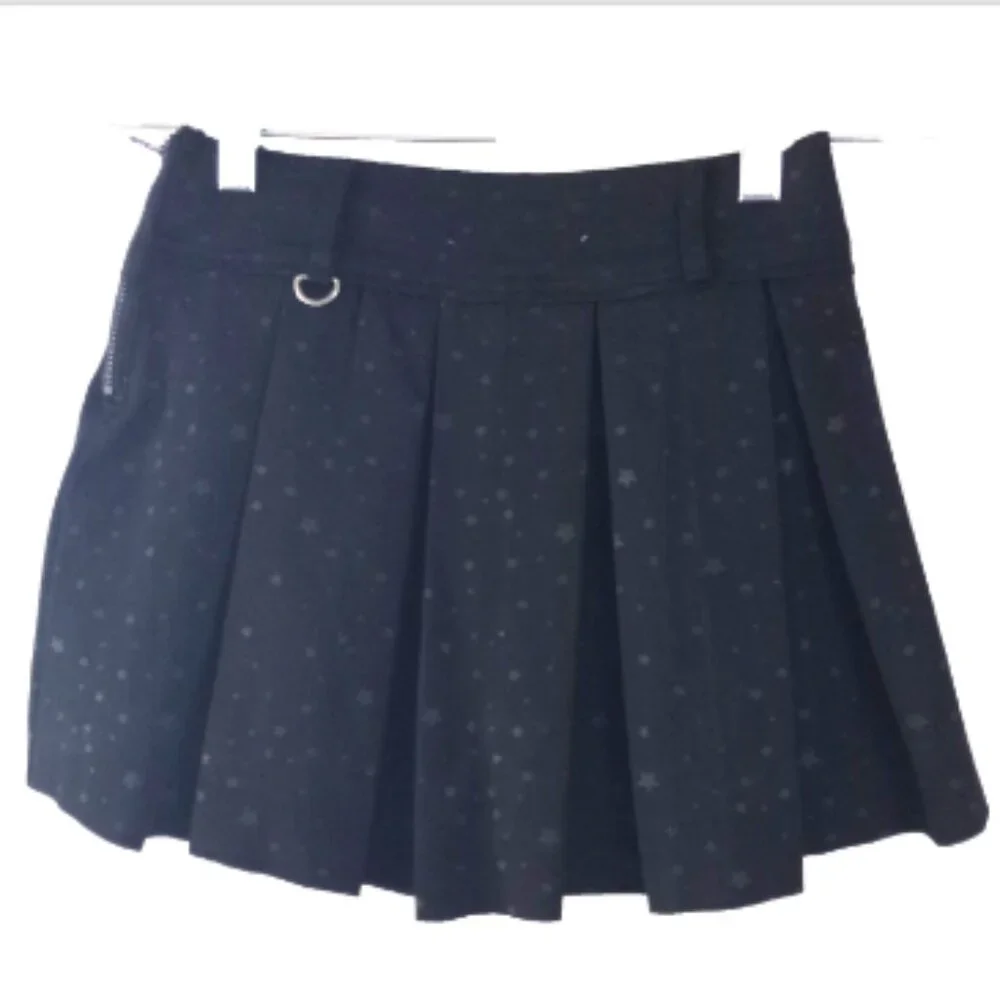 Tractr Girls Skort 10 Midnight Blue Star Print Pleated Raw Hem NWT Missing Chain