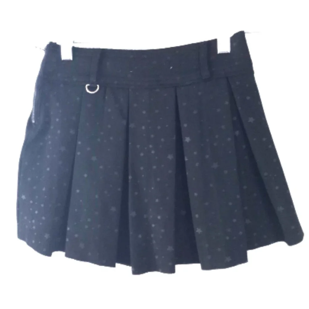 Tractr Girls Skort 10 Midnight Blue Star Print Pleated Raw Hem NWT Missing Chain