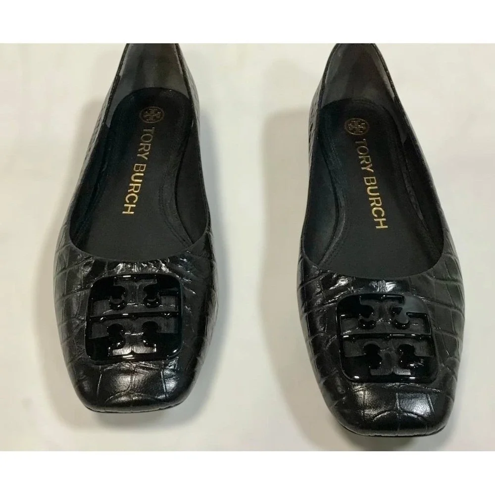 Tory Burch Black Croc Embossed Leather Ballet Flats Shoes Women Size 7M