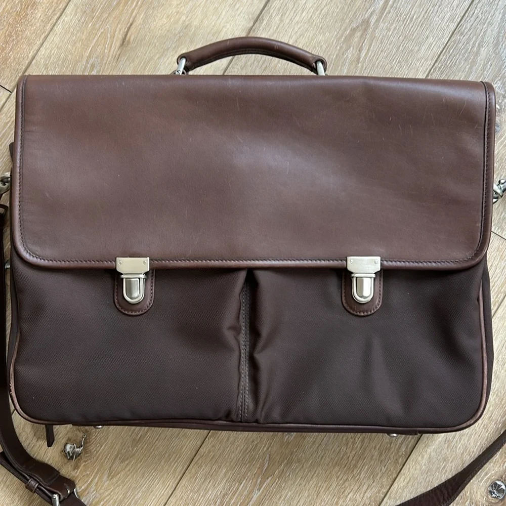 COACH Vintage Brown Classic Leather & Nylon Briefcase Messenger Bag #5113