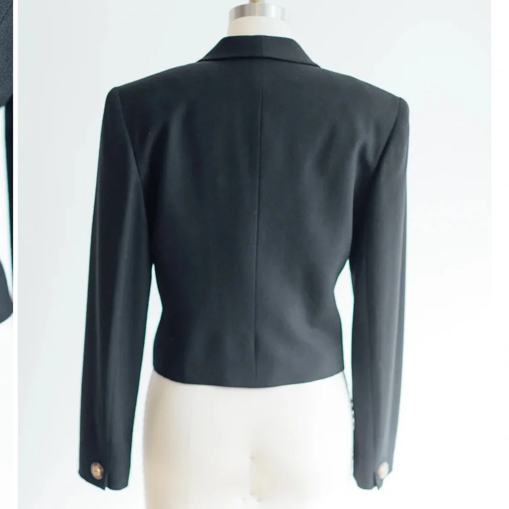 Vintage Christian Dior Butler Wool Black&Gold Button Double Breasted Crop Blazer