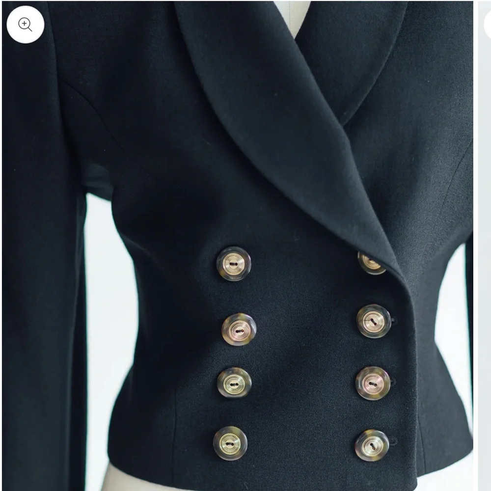 Vintage Christian Dior Butler Wool Black&Gold Button Double Breasted Crop Blazer