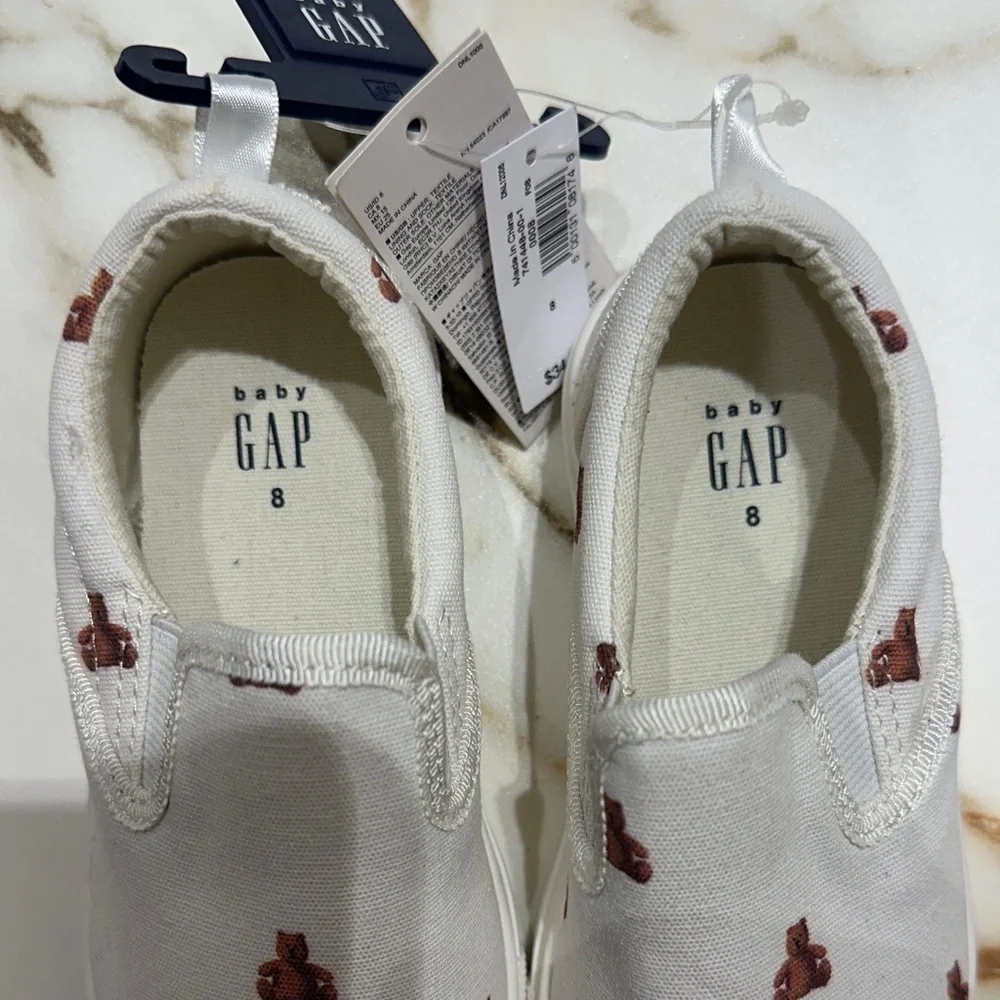 GAP Kids White Slip-On Sneakers with Bear Print