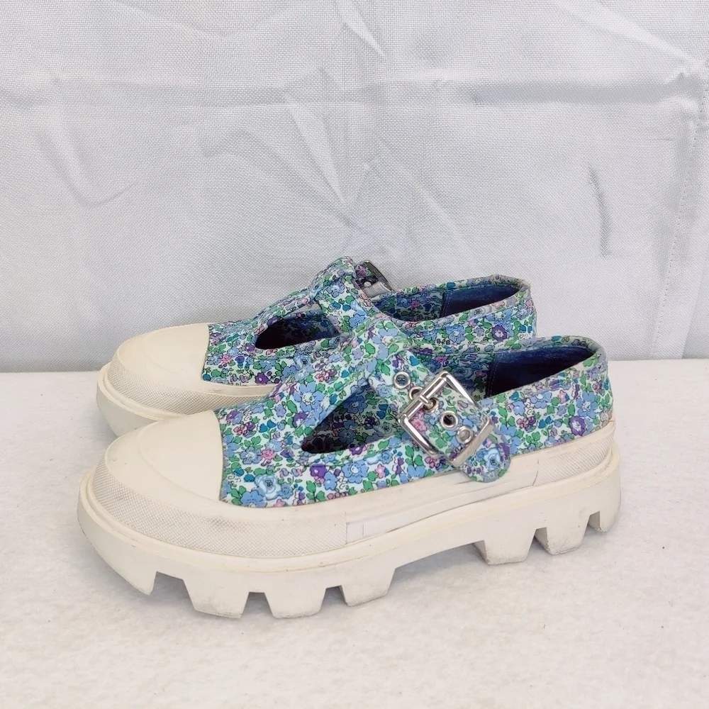 Jeffrey Campbell Enfance Floral T-Strap Mary Jane Platform Chunk Lug Sole Shoe 8