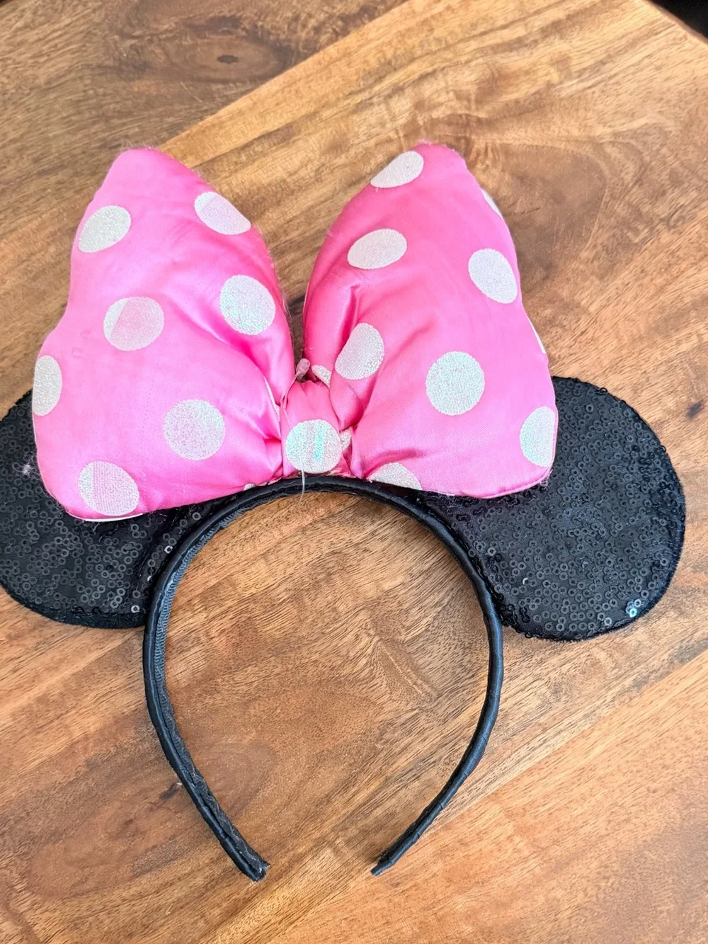 Disney Polka Dot Pink Bow Minnie-Style Sequin Ear Headband one size