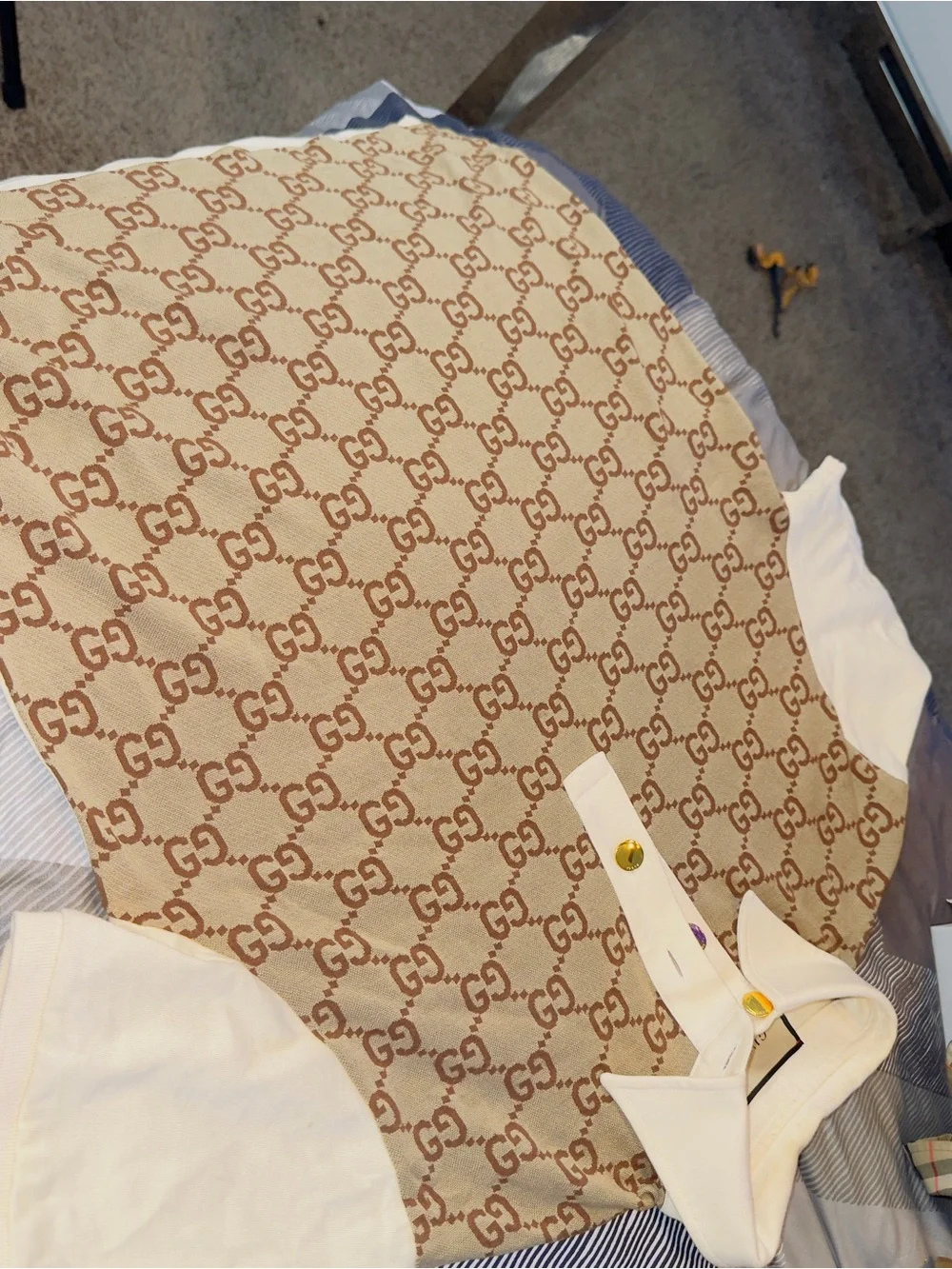 Gucci Beige and Brown GG Logo Polo Shirt