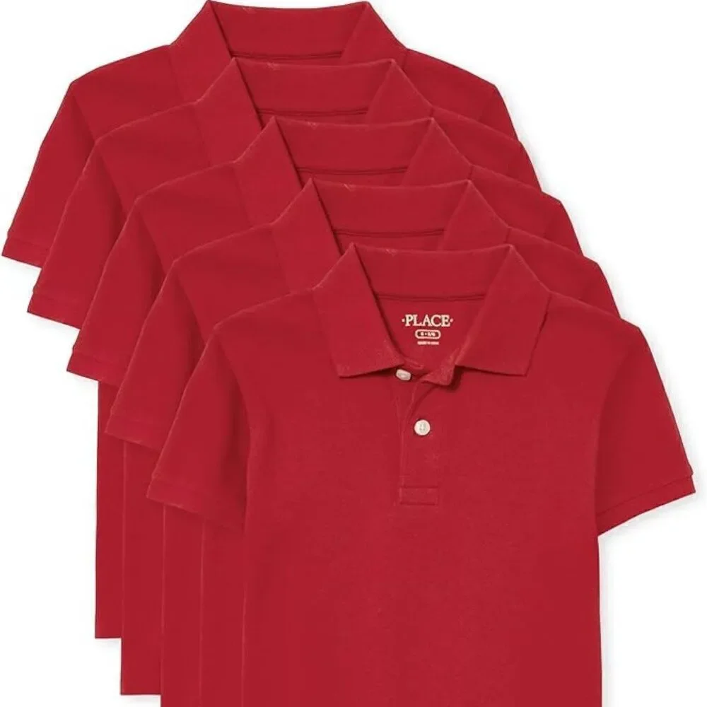 Set of 5 The Children's Place Boys Short Sleeve Pique Polo Color Red Sz L 10/12