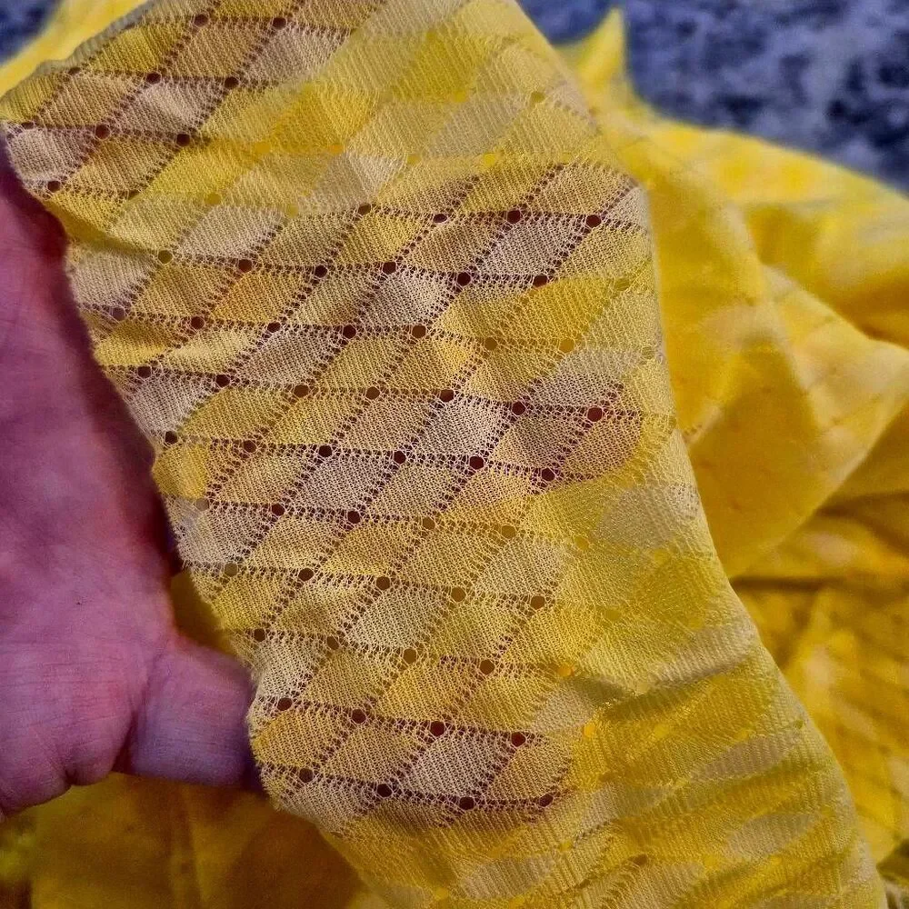 Fabric, Bright Yellow & White Diamond Design Stretch Lace 45