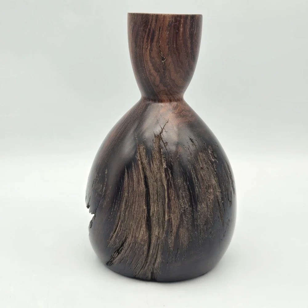 Vintage Hand Turned Ironwood Burl Wood Vase Live Edge Nice Patina 7