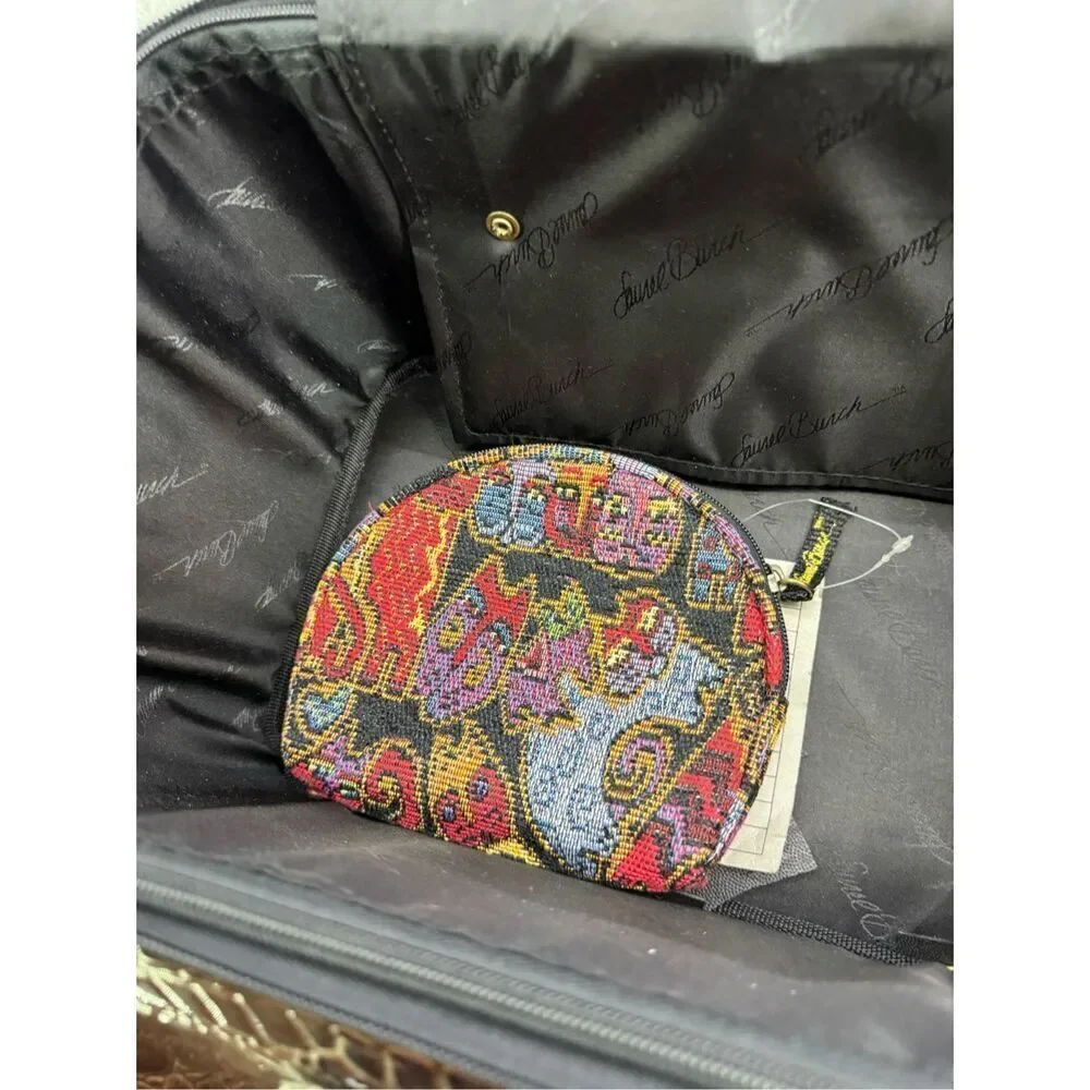 Laurel Burch Womens Multicolor Cat Faces Travel Cosmetic Makeup Train Case