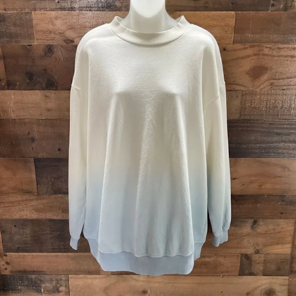 BP Sweatshirt Dip Dye Crew Neck Blue White Ribbed Cuffs Hem Long Sleeve Women XL