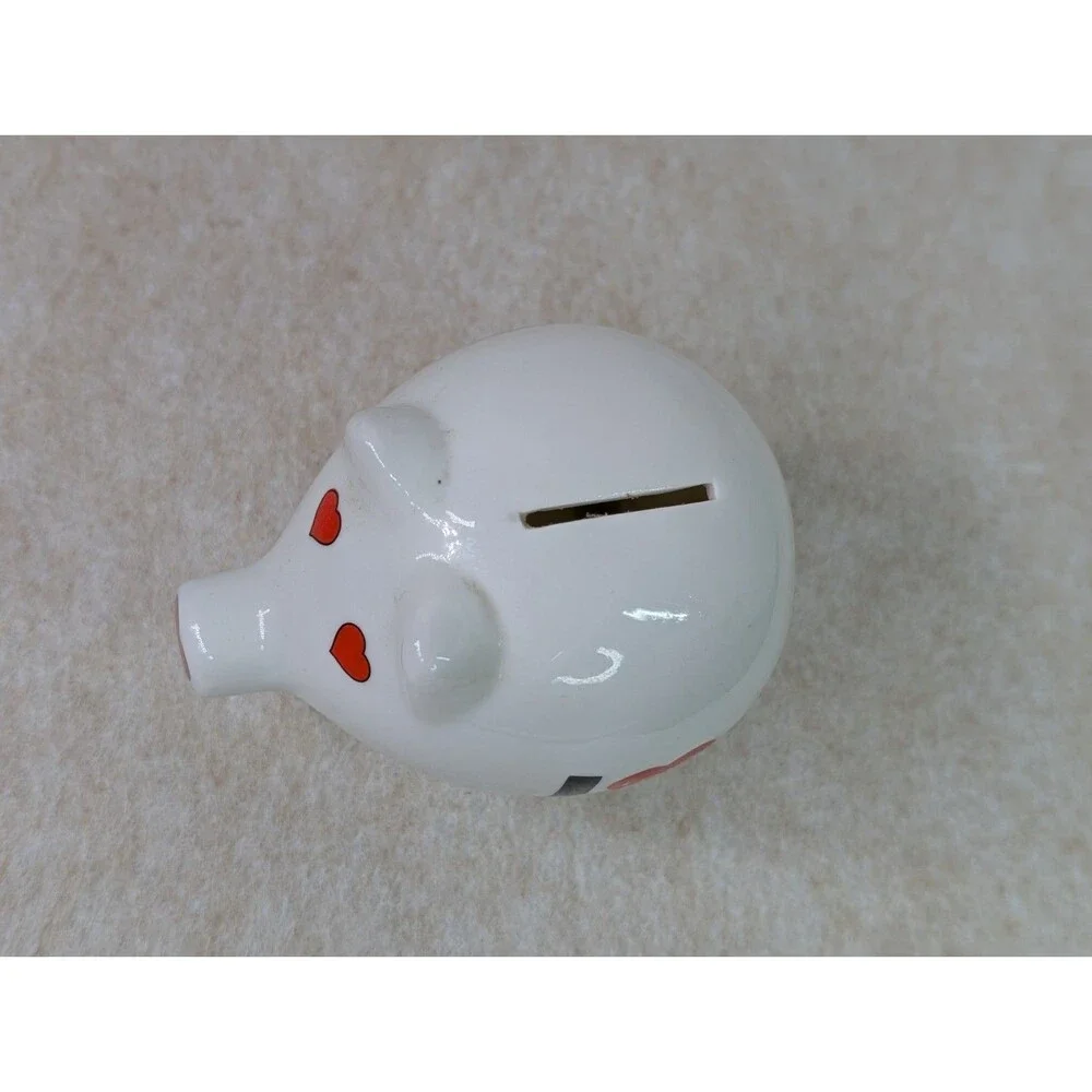 Vintage Porcelain Louisiana Souvenir Piggy Bank with Rainbow & Red Hearts