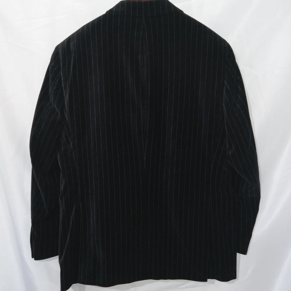 Andrew Fezza Velvet Pinstripe Blazer Mens 42R Black Luxury Sport Coat
