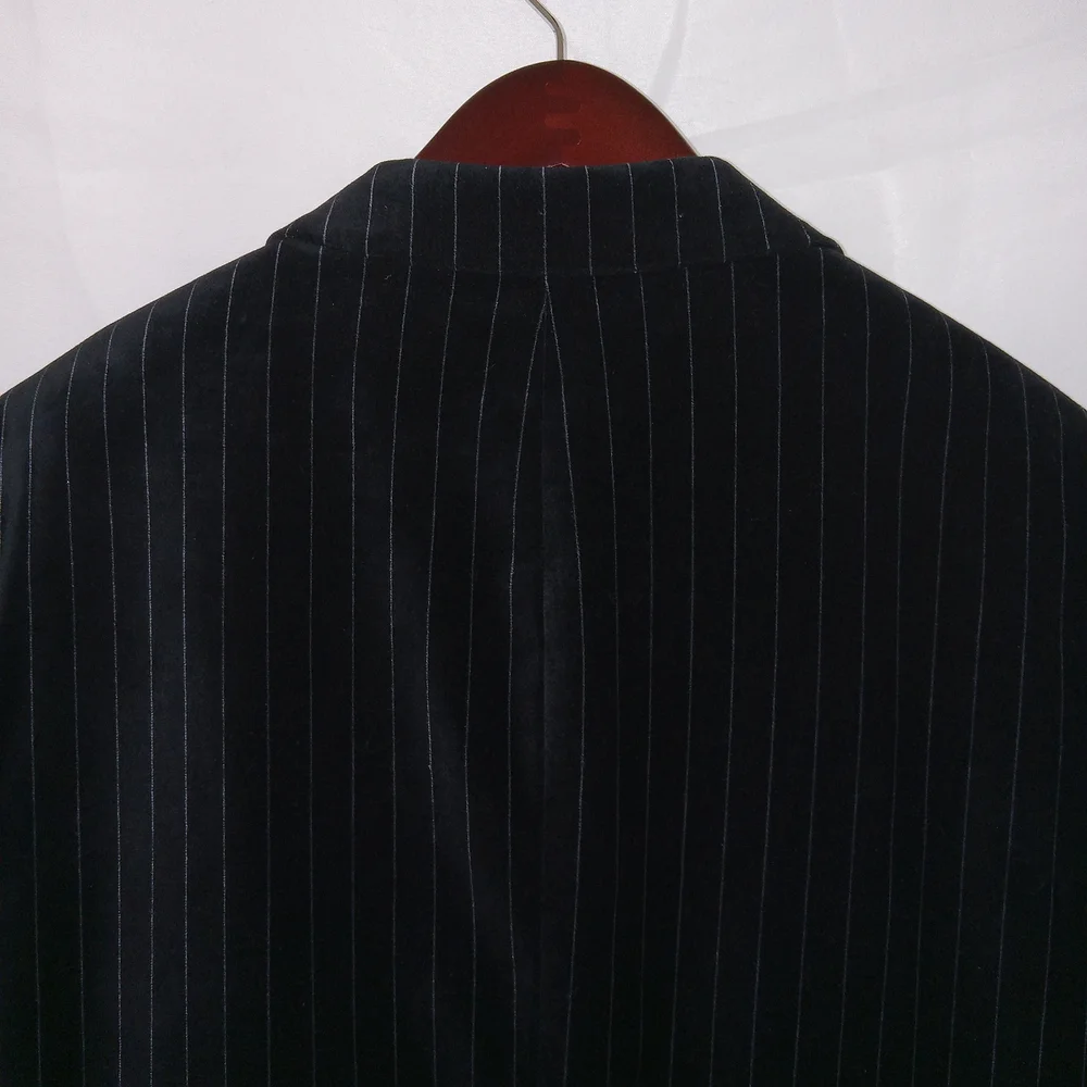 Andrew Fezza Velvet Pinstripe Blazer Mens 42R Black Luxury Sport Coat