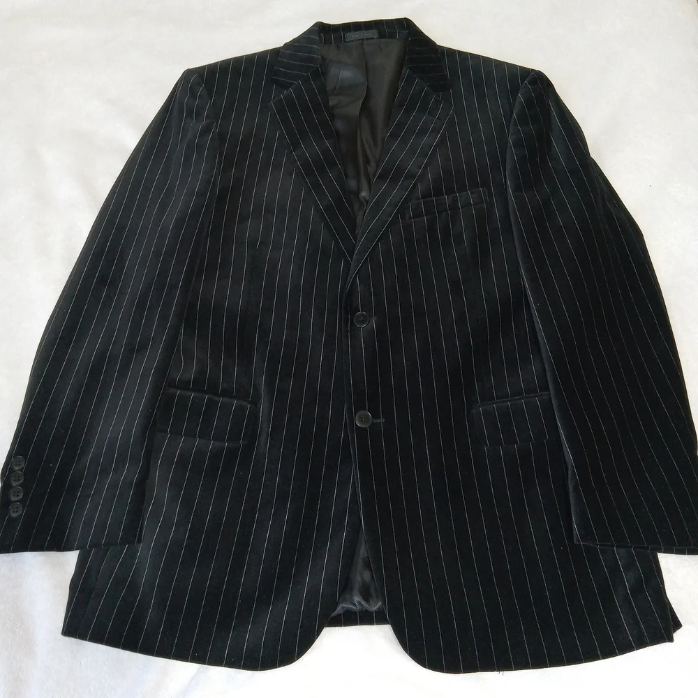 Andrew Fezza Velvet Pinstripe Blazer Mens 42R Black Luxury Sport Coat
