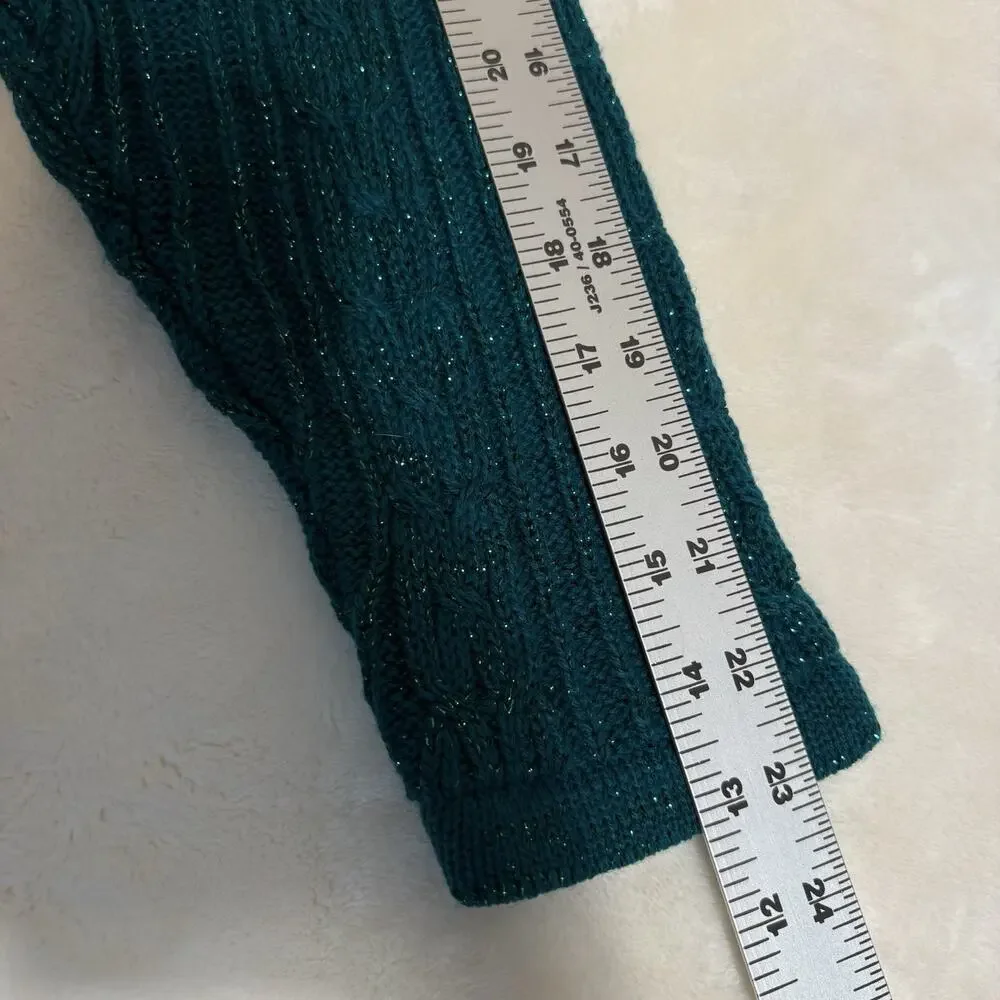 Vintage Diane Von Furstenburg Teal Green Metallic Cable Knit Sweater Womens 1X2\