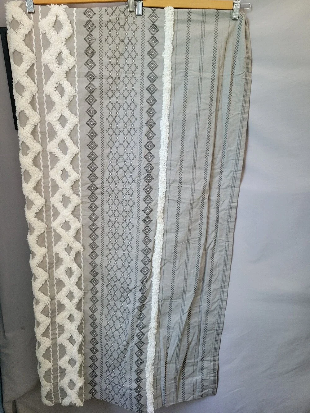 Ink + Ivy Imani Cotton Printed Single Curtain Panel Chenille Stripe Gray 50 x 95