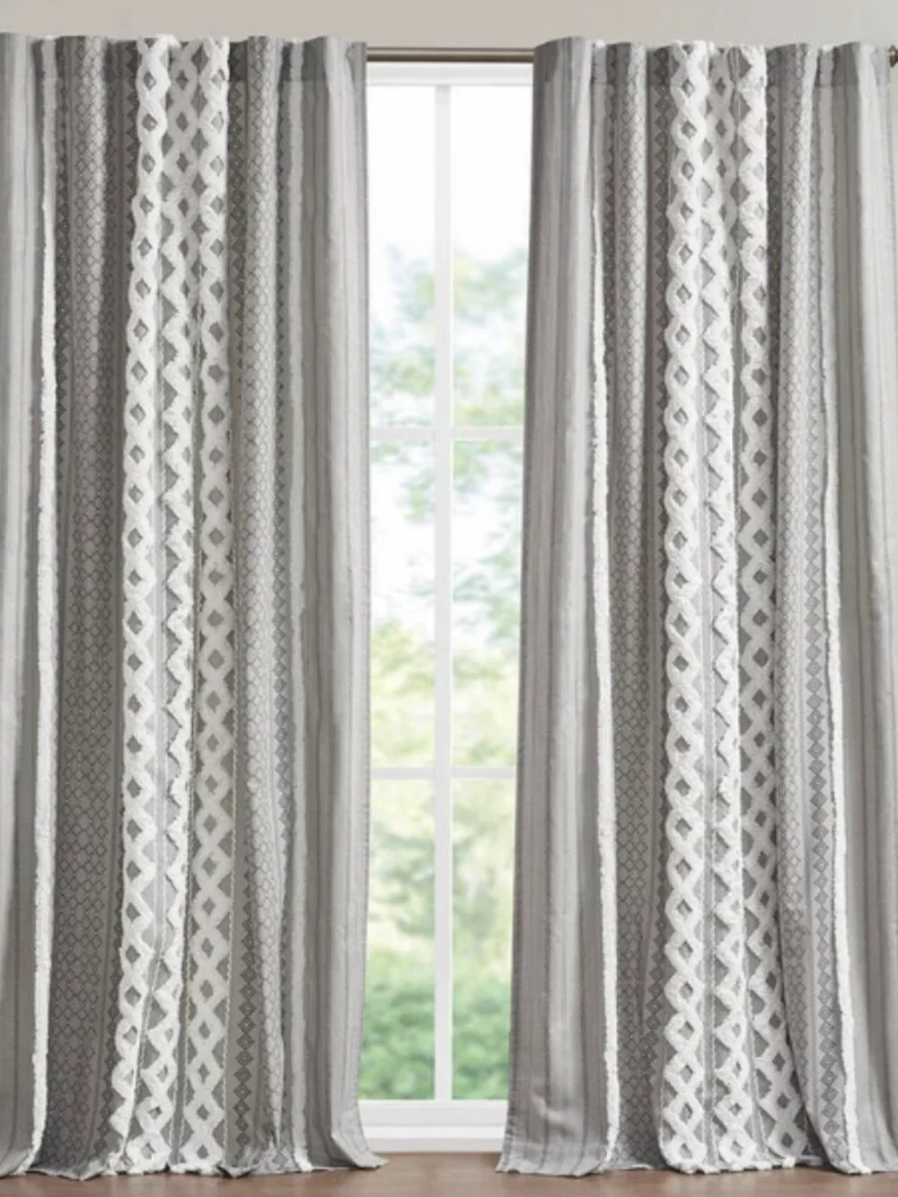 Ink + Ivy Imani Cotton Printed Single Curtain Panel Chenille Stripe Gray 50 x 95