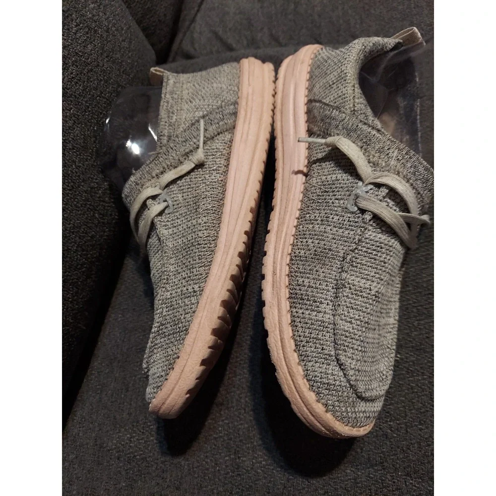 Hey Dude Wendy Sox Glacier Grey Slip On Shoes Pink Soles Casual Women's Size 9