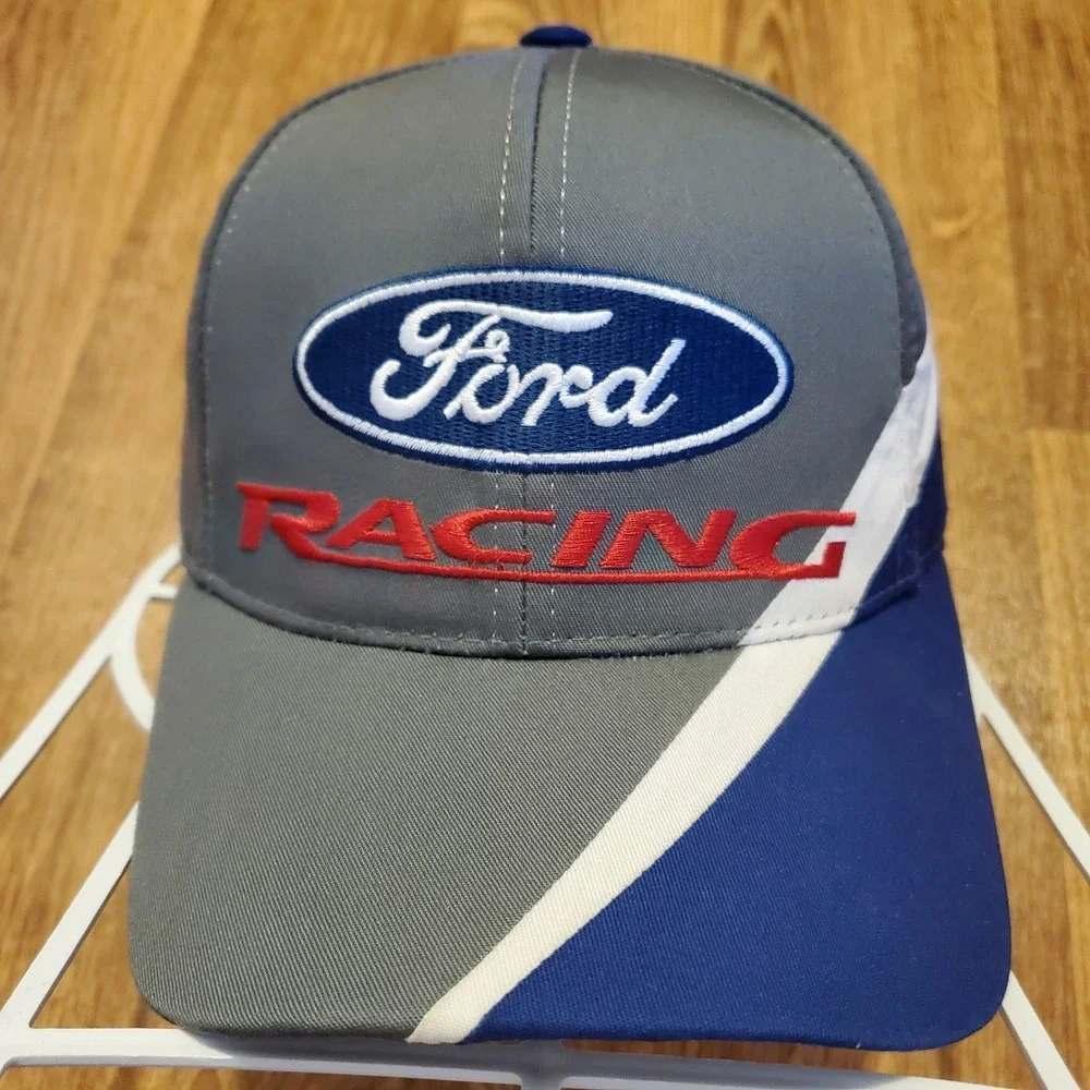 Ford Racing Hat Cap Men‎ Snapback Grey Blue Embroidered Checkered Flag