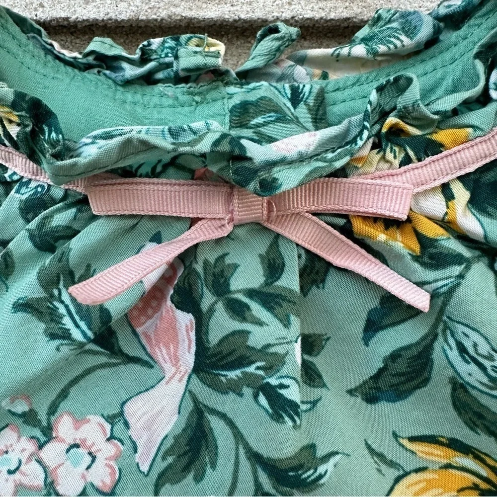 Janie And Jack Malachite Green Floral Ruffle Collar Bow Dress Long Sleeve 4